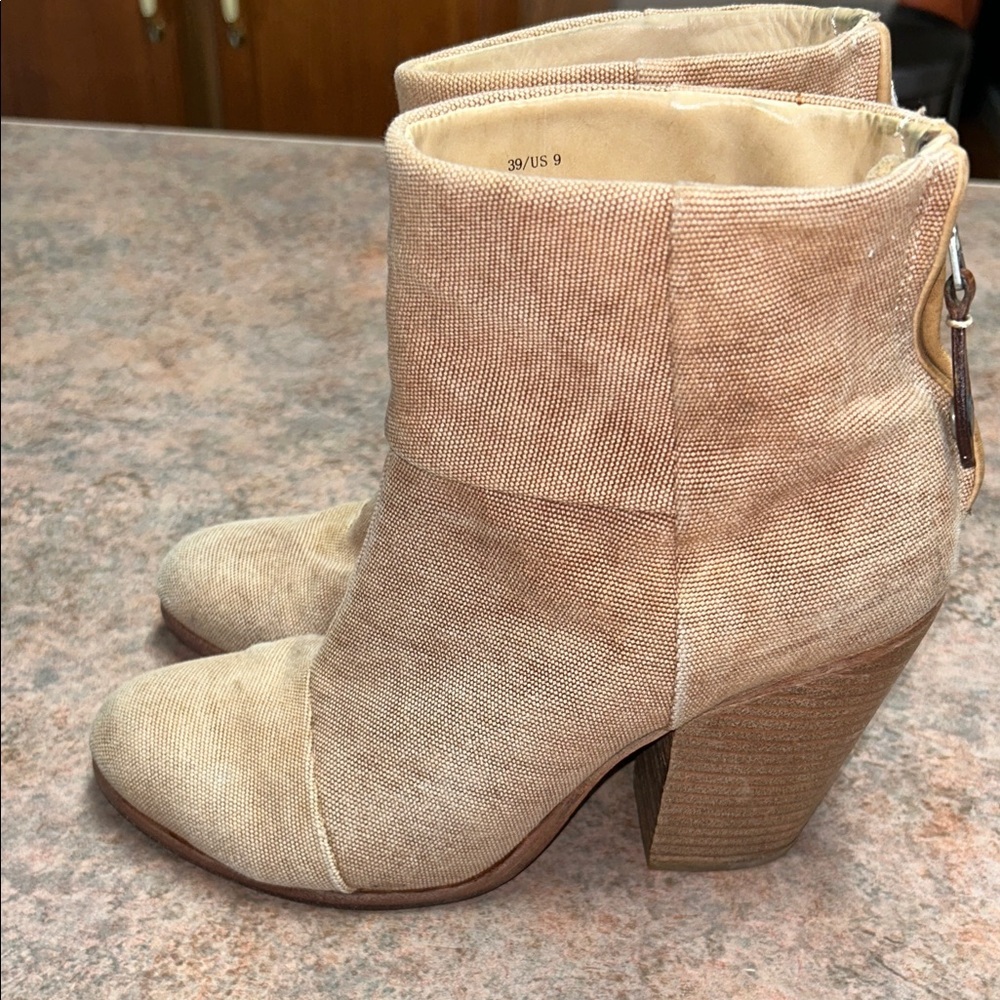 Rag & Bone Canvas Tan Block Heel Zip Up  Booties Women’s EU 39 US 9‎ Padded